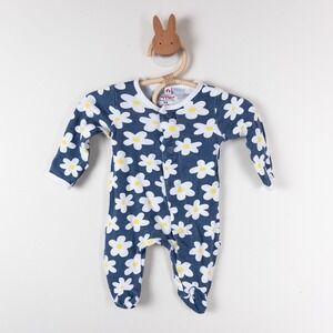 Easy Magnetic Close Footie Pajama Baby NB Blue Daisy Floral Cotton Sleeper